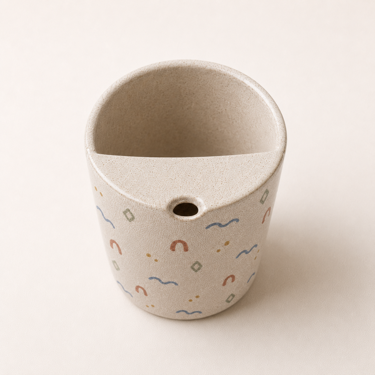 Minimalist Folk Art Ceramic Travel Mug | Hand-Painted Stoneware