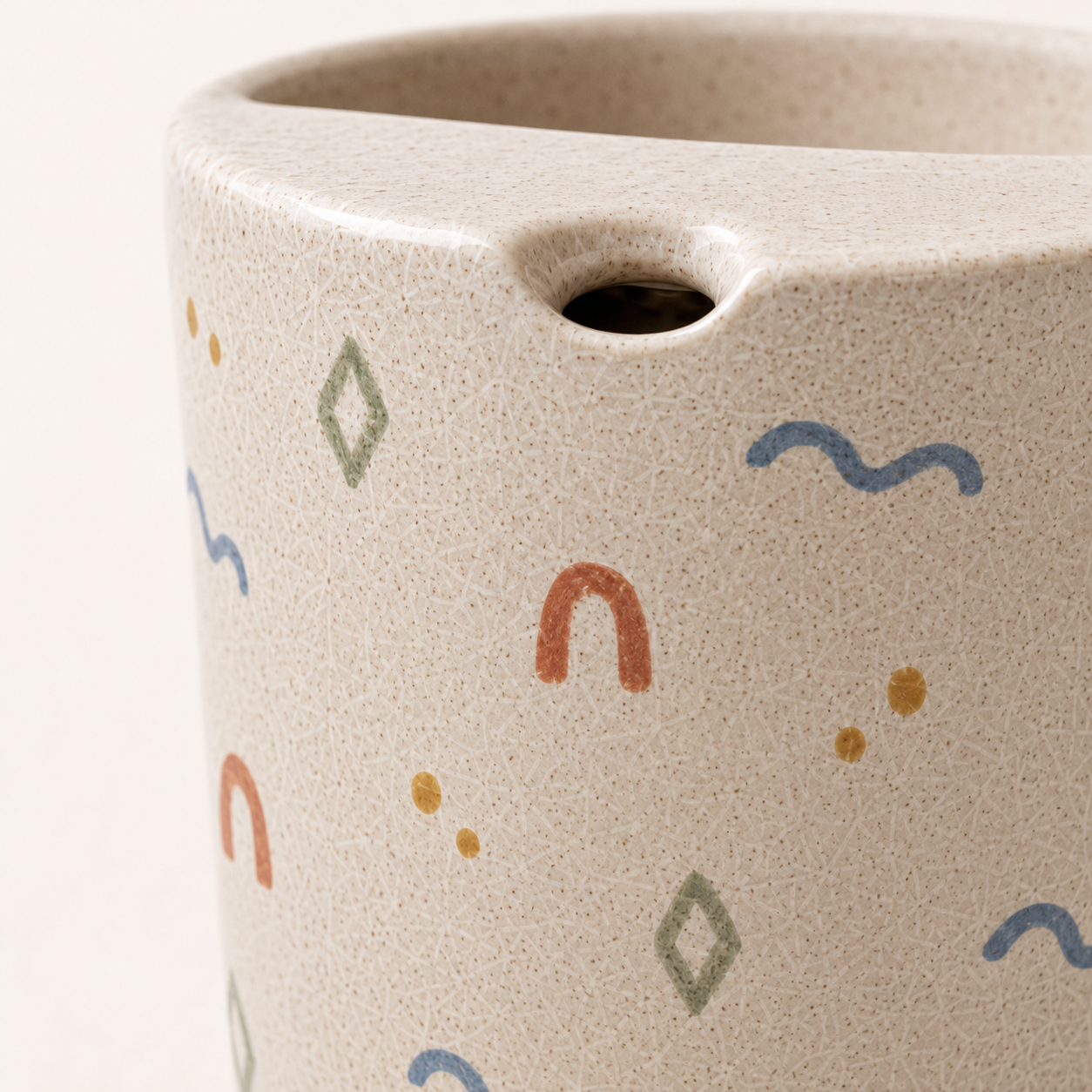 Minimalist Folk Art Ceramic Travel Mug | Hand-Painted Stoneware