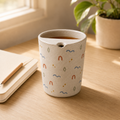 Minimalist Folk Art Ceramic Travel Mug | Hand-Painted Stoneware