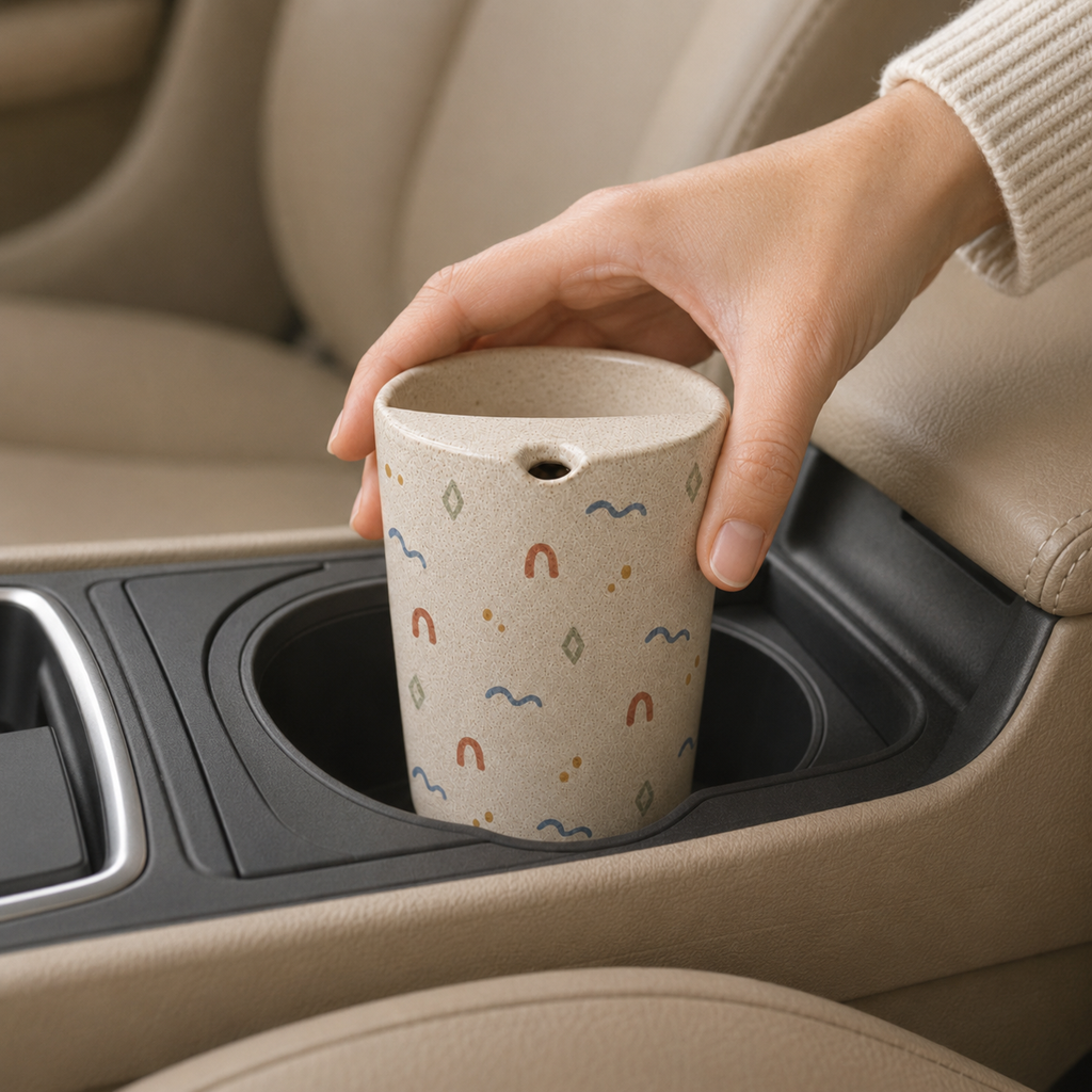 Minimalist Folk Art Ceramic Travel Mug | Hand-Painted Stoneware