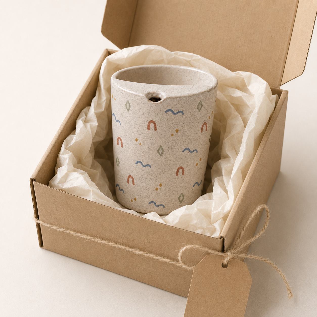 Minimalist Folk Art Ceramic Travel Mug | Hand-Painted Stoneware