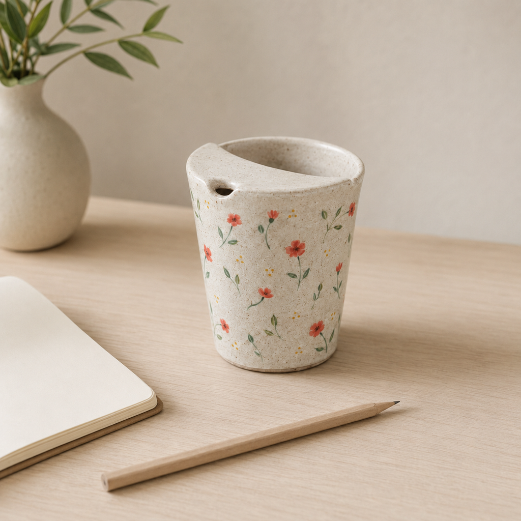 Hand-Painted Wildflower Ceramic Travel Mug