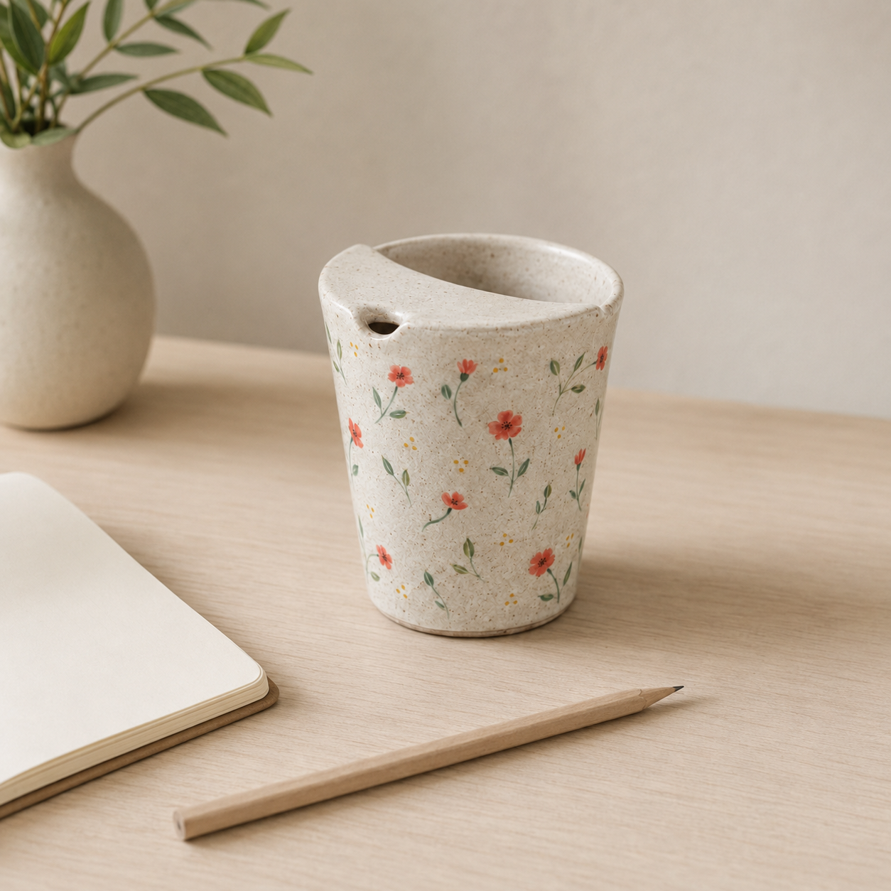 Hand-Painted Wildflower Ceramic Travel Mug