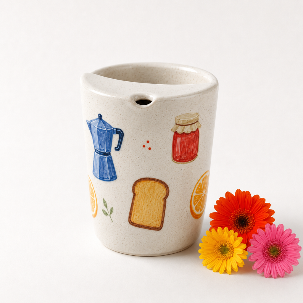 Hand-Painted Breakfast Ceramic Travel Mug