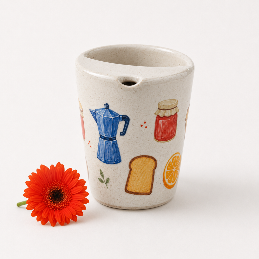 Hand-Painted Breakfast Ceramic Travel Mug