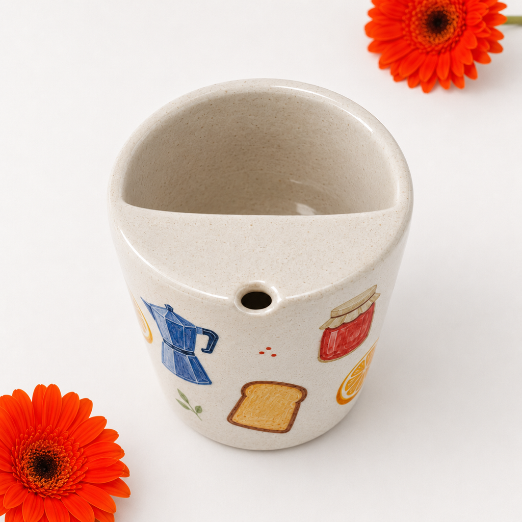 Hand-Painted Breakfast Ceramic Travel Mug