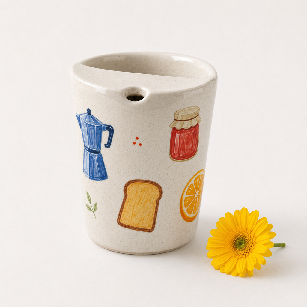 Hand-Painted Breakfast Ceramic Travel Mug