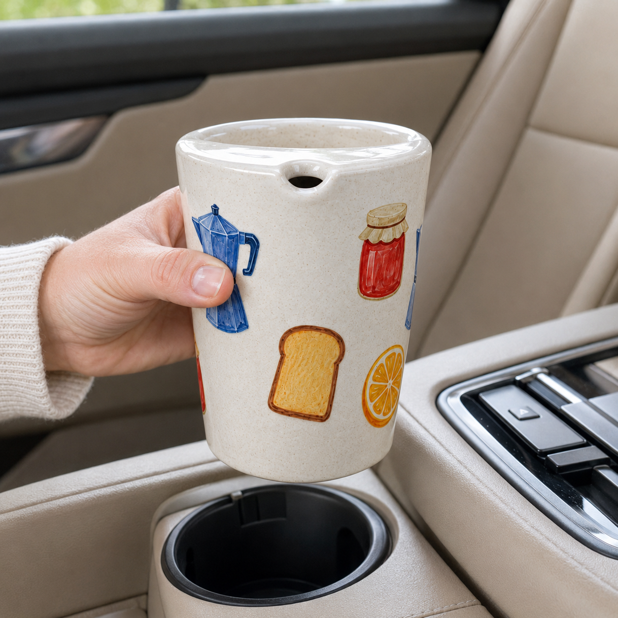 Hand-Painted Breakfast Ceramic Travel Mug