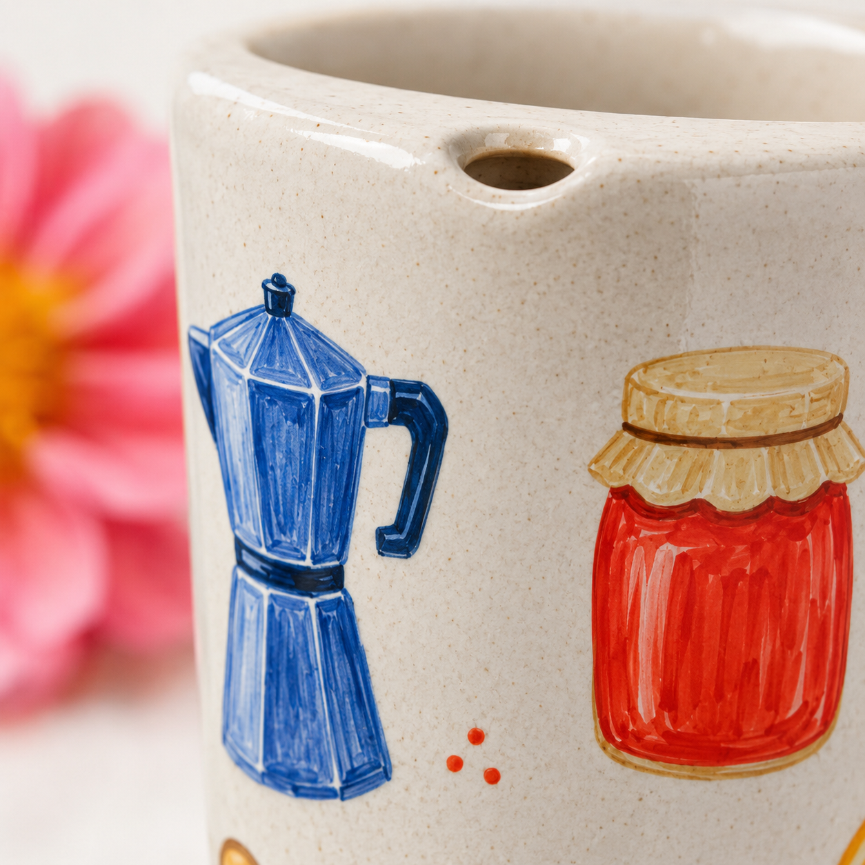 Hand-Painted Breakfast Ceramic Travel Mug