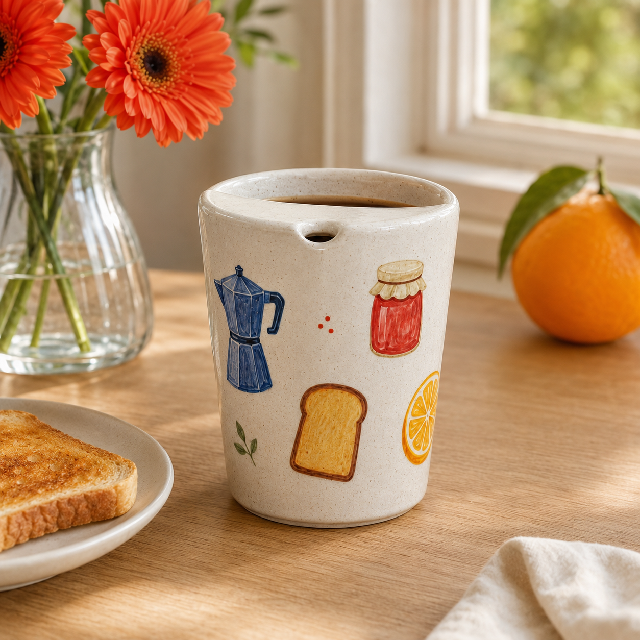 Hand-Painted Breakfast Ceramic Travel Mug