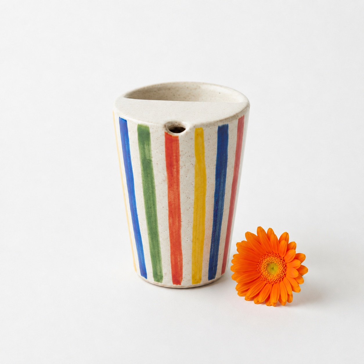 Hand-Painted Colour Stripe Ceramic Travel Mug