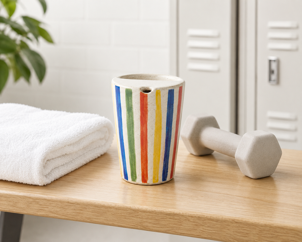 Hand-Painted Colour Stripe Ceramic Travel Mug