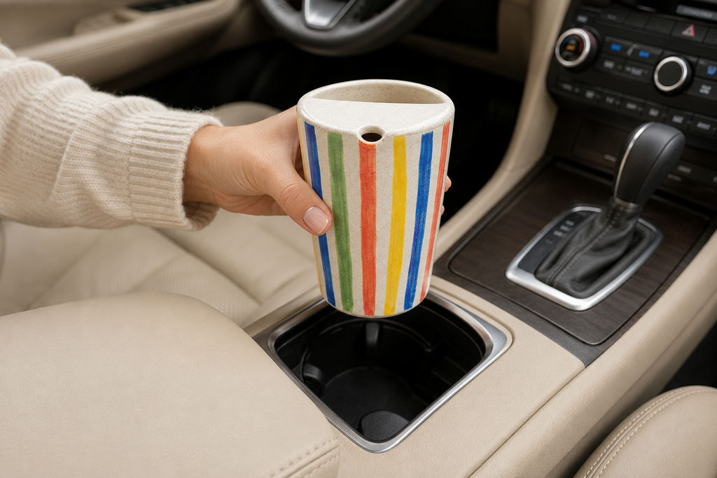 Hand-Painted Colour Stripe Ceramic Travel Mug