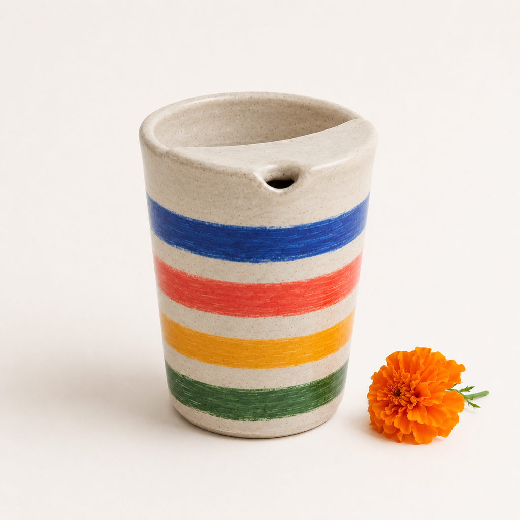 Bright Hand-Painted Stripe Ceramic Travel Mug