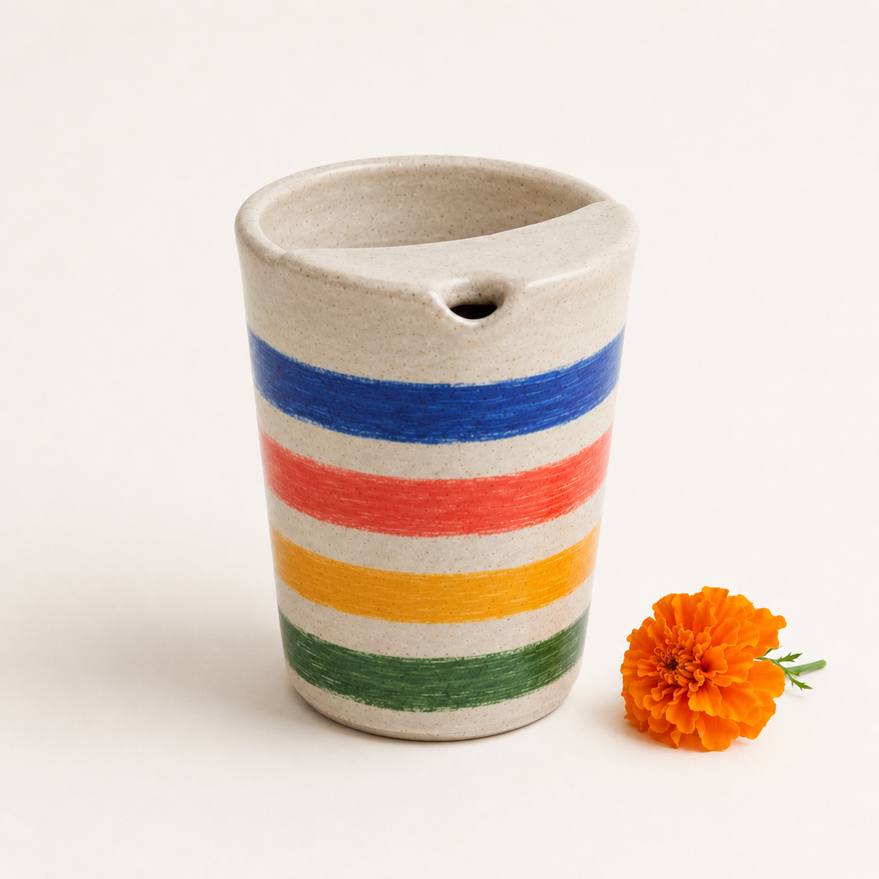 Bright Hand-Painted Stripe Ceramic Travel Mug