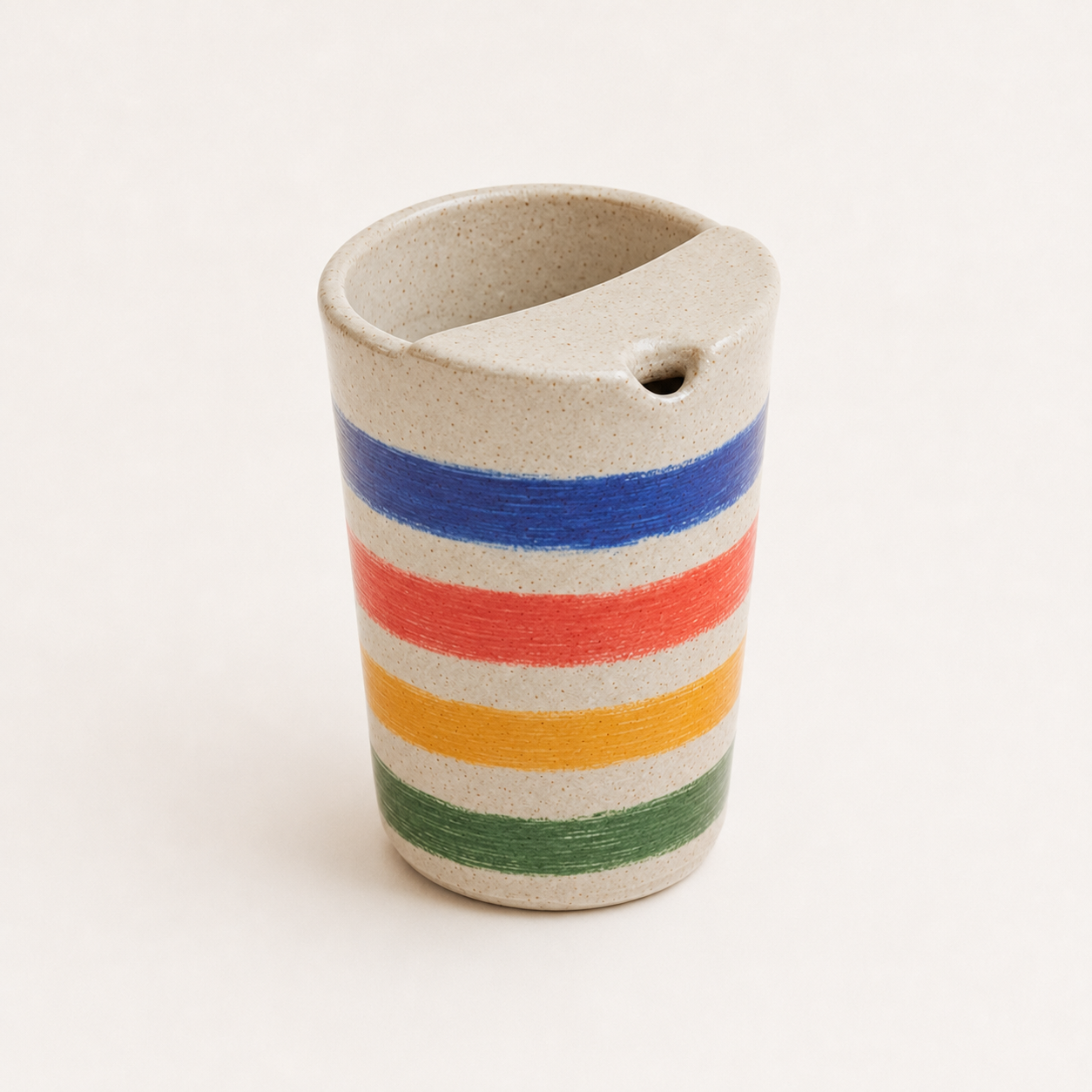 Bright Hand-Painted Stripe Ceramic Travel Mug