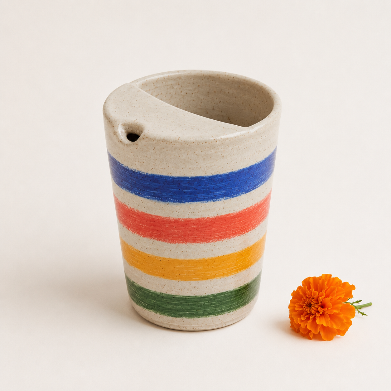 Bright Hand-Painted Stripe Ceramic Travel Mug