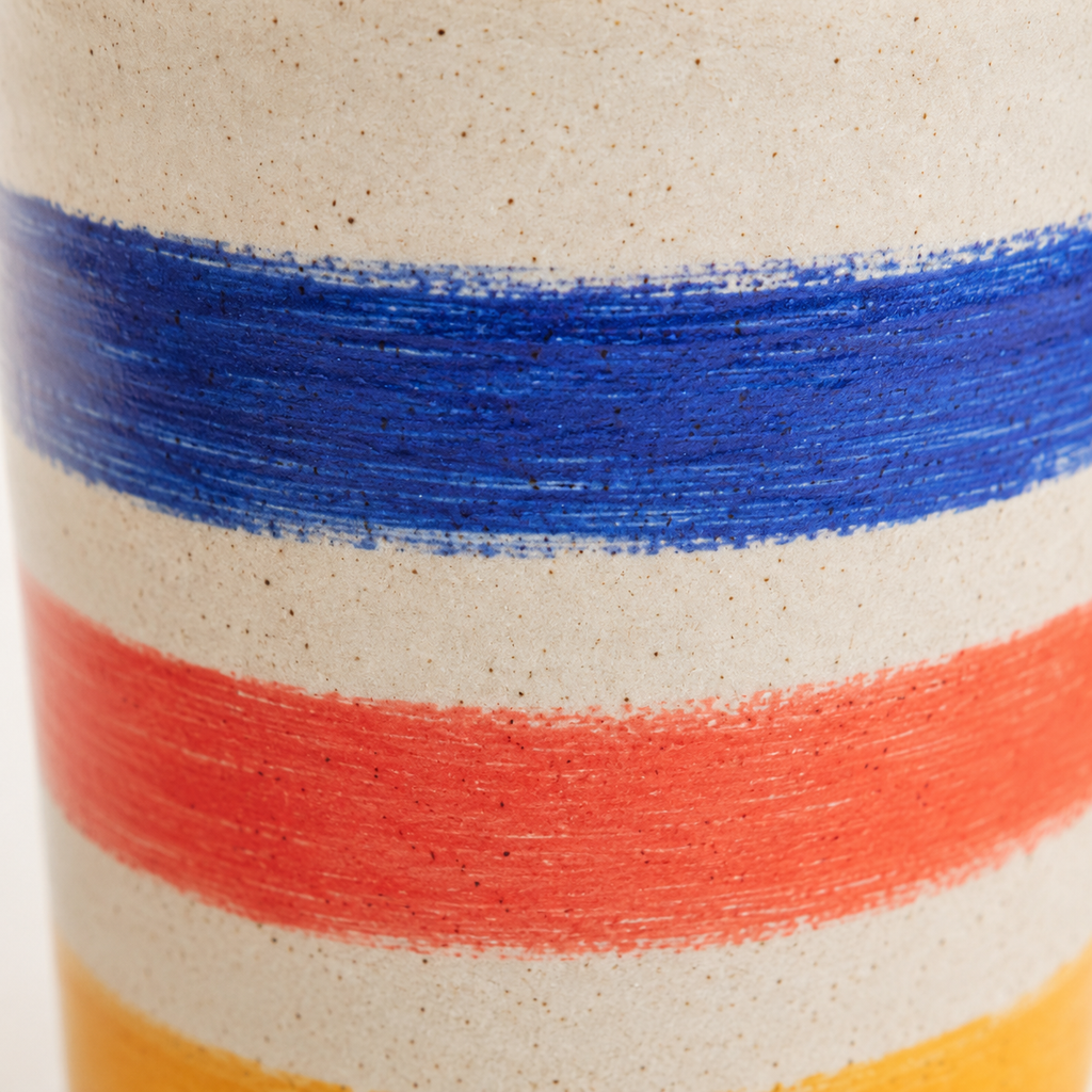 Bright Hand-Painted Stripe Ceramic Travel Mug