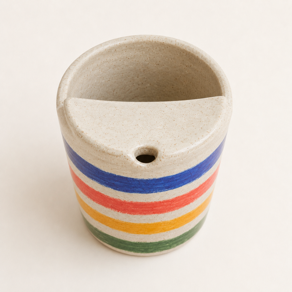 Bright Hand-Painted Stripe Ceramic Travel Mug