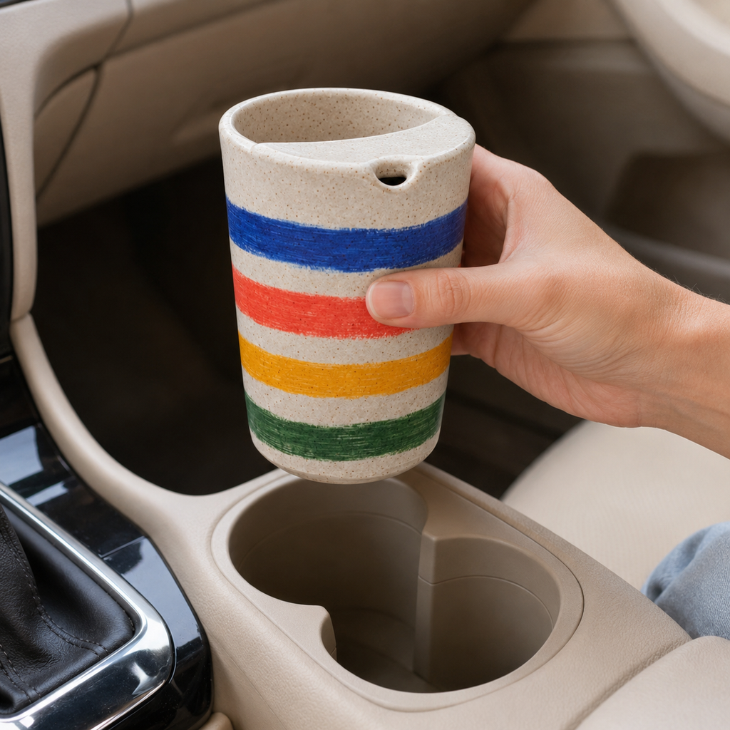 Bright Hand-Painted Stripe Ceramic Travel Mug