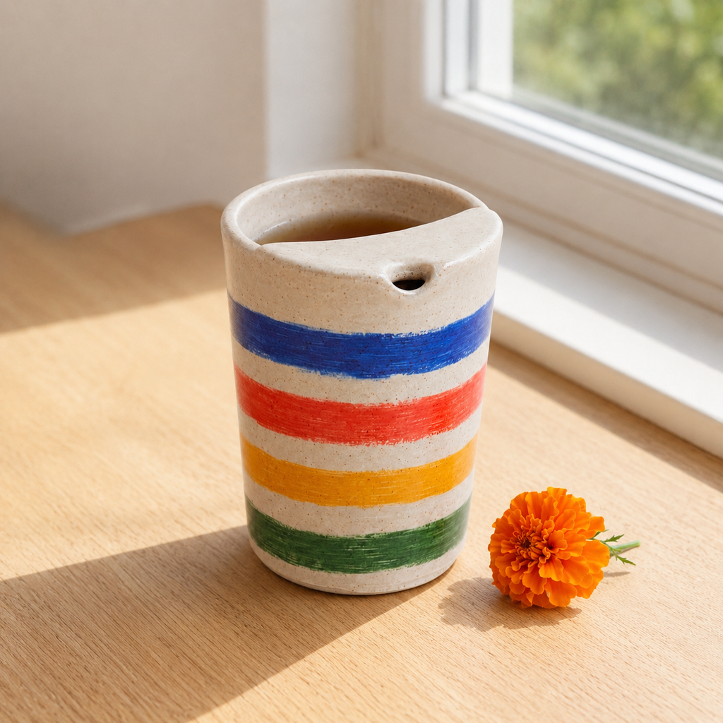 Bright Hand-Painted Stripe Ceramic Travel Mug