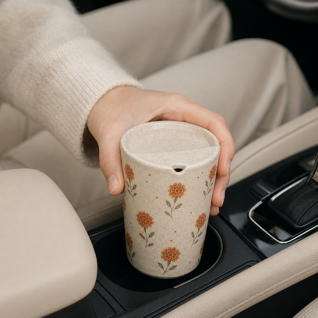 Hand-Painted Marigold Ceramic Travel Mug