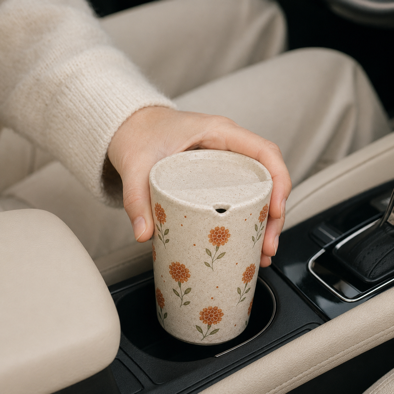 Hand-Painted Marigold Ceramic Travel Mug