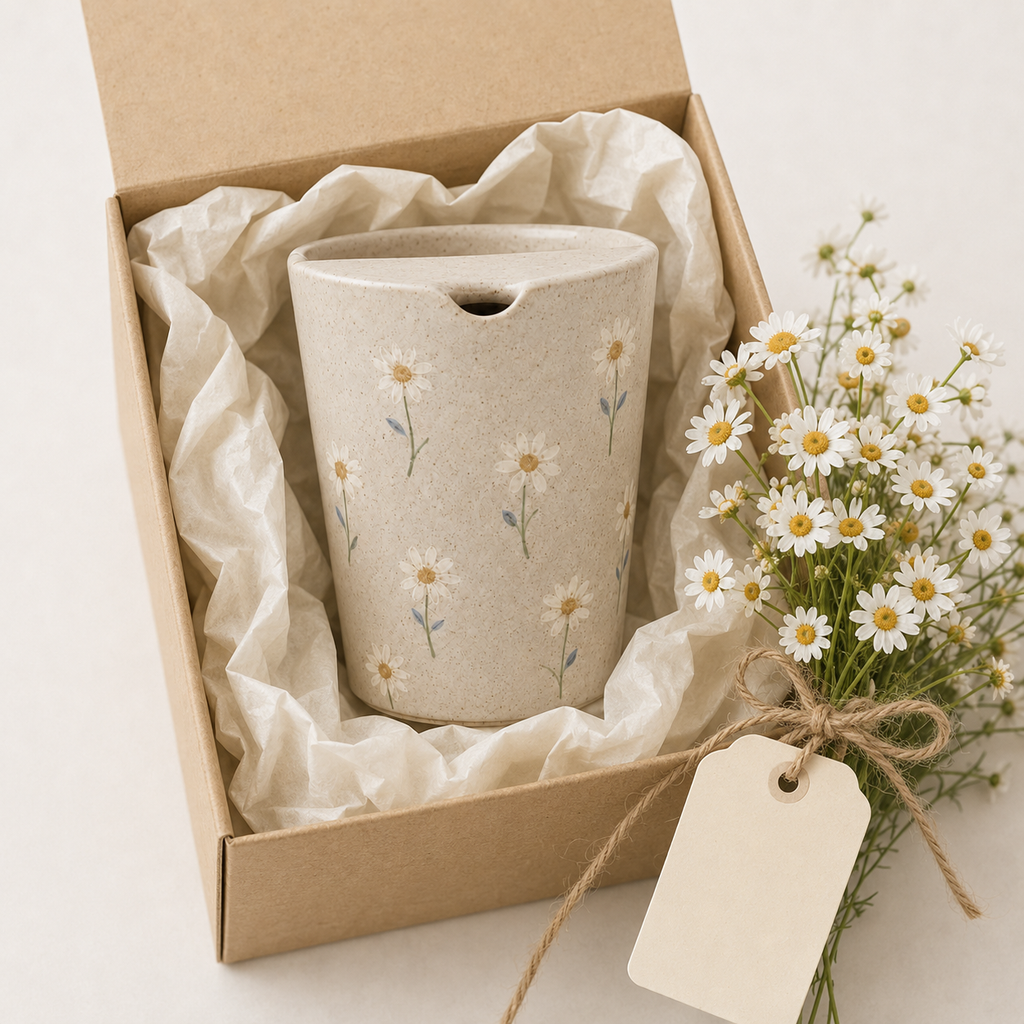 Hand-Painted Wild Daisy Ceramic Travel Mug