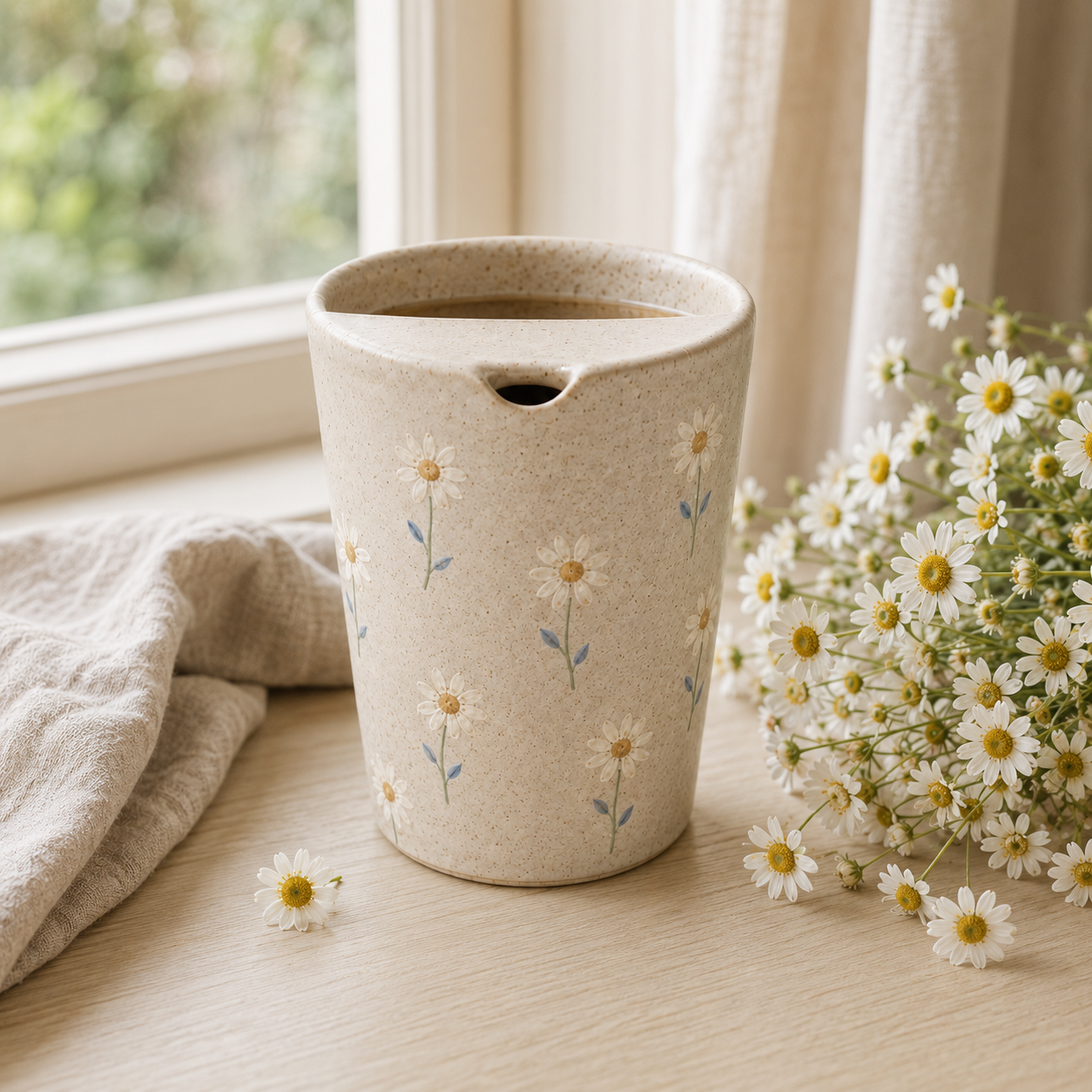 Hand-Painted Wild Daisy Ceramic Travel Mug