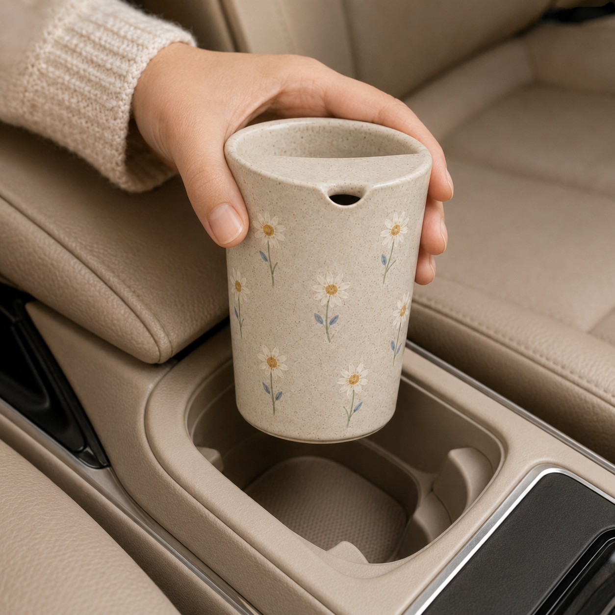 Hand-Painted Wild Daisy Ceramic Travel Mug