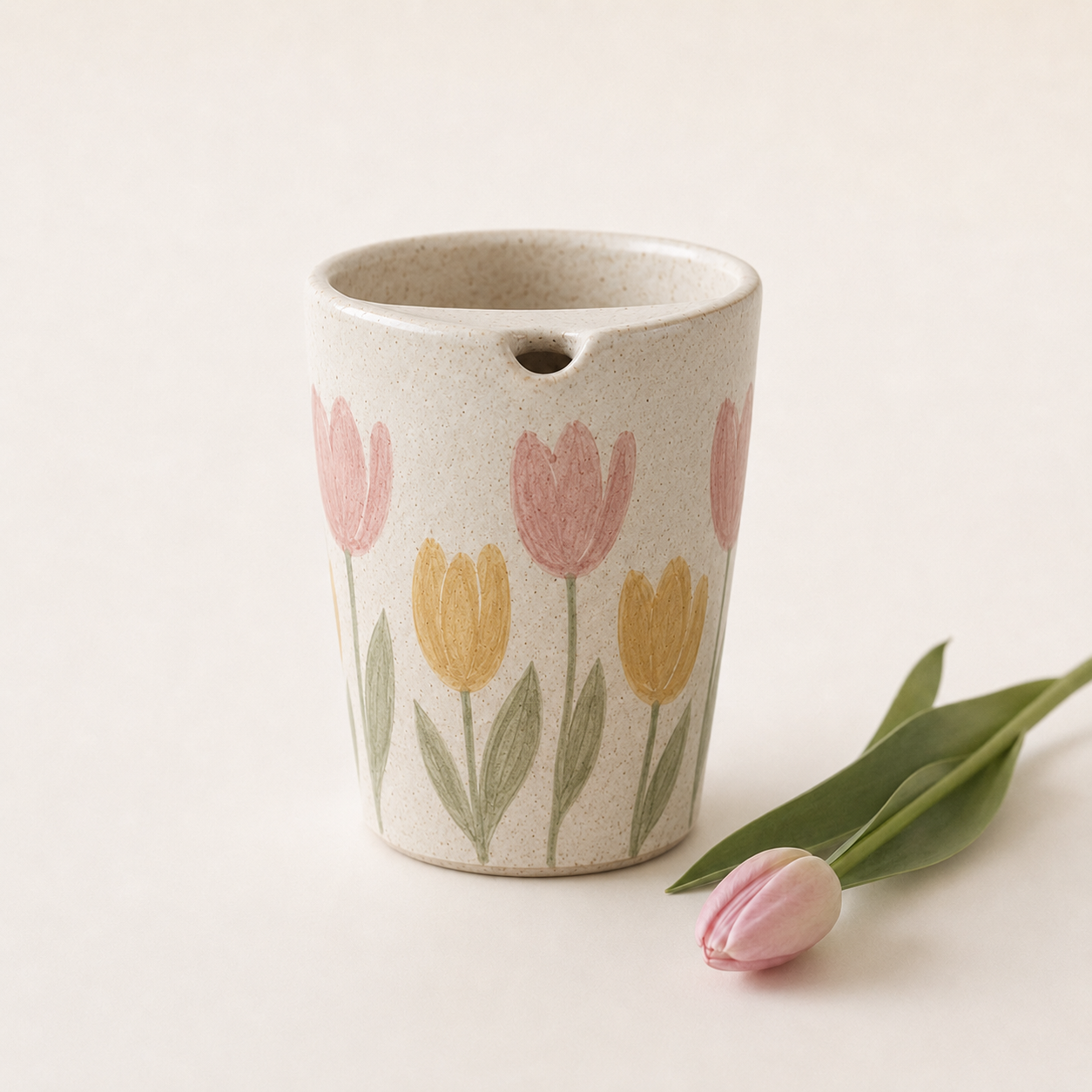 Hand-Painted Tulip Ceramic Travel Mug
