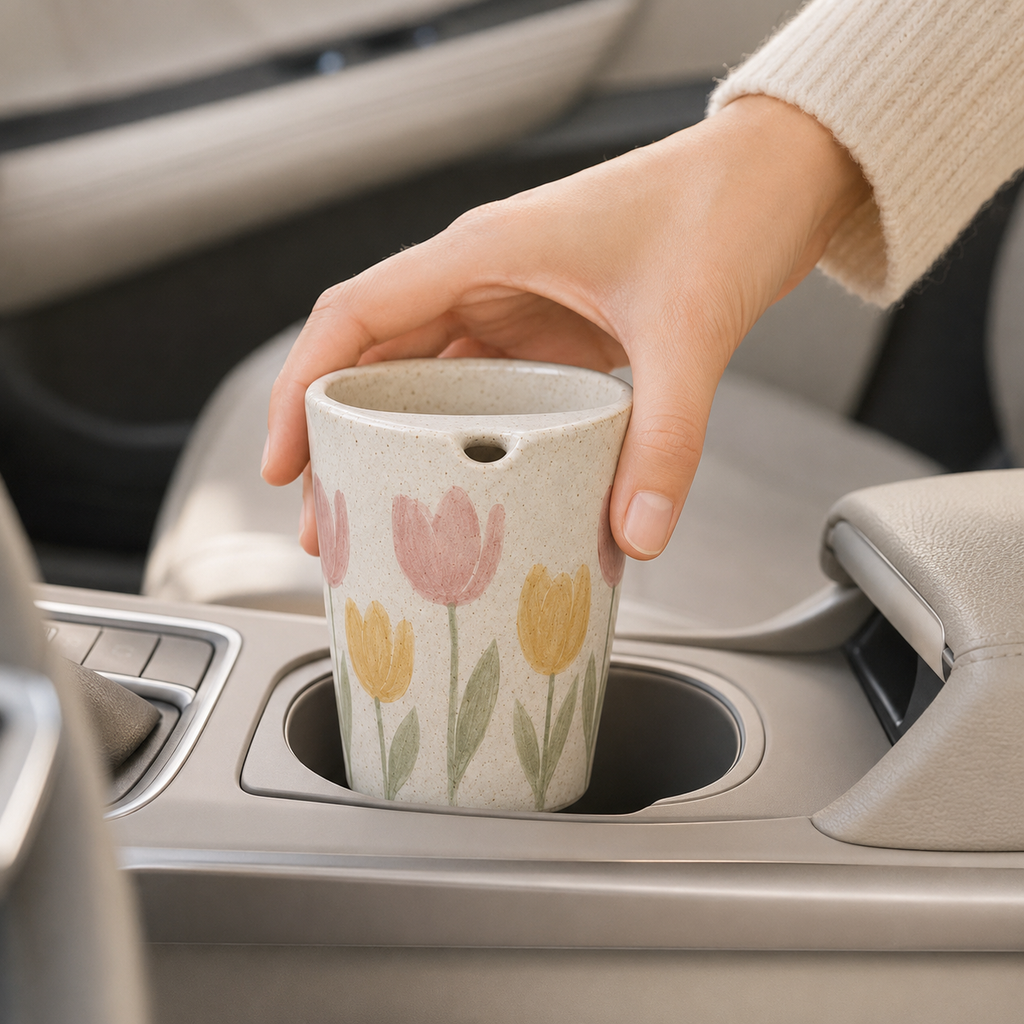 Hand-Painted Tulip Ceramic Travel Mug