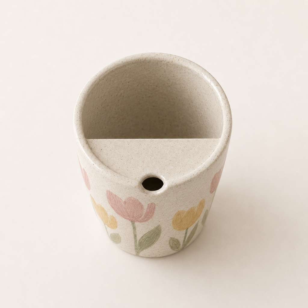 Hand-Painted Tulip Ceramic Travel Mug