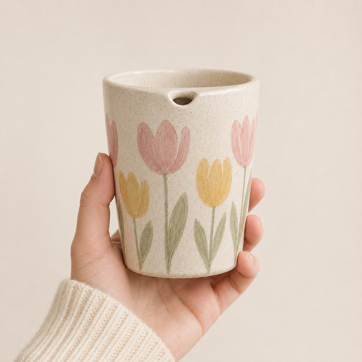 Hand-Painted Tulip Ceramic Travel Mug