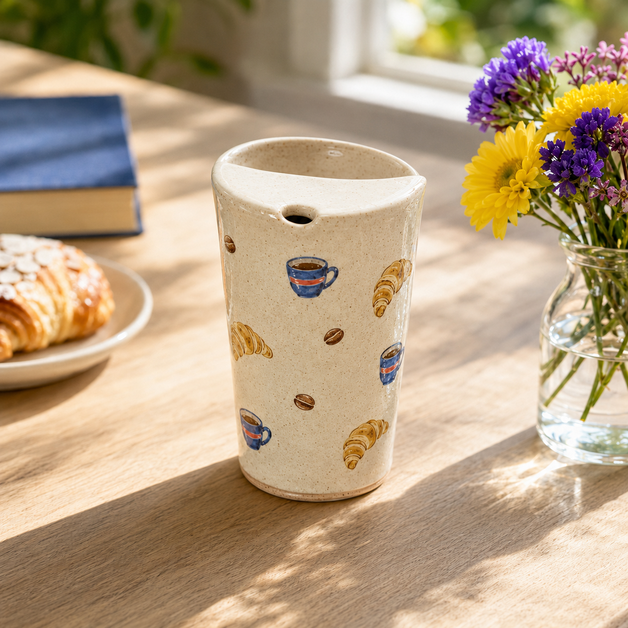 Hand-Painted Café Ceramic Travel Mug