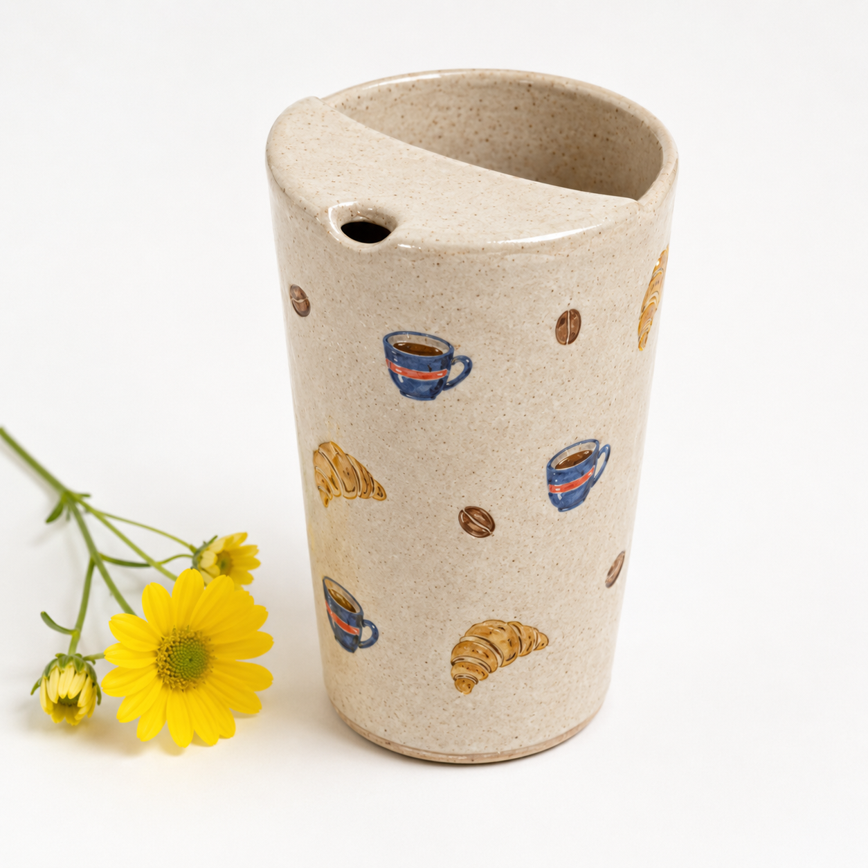 Hand-Painted Café Ceramic Travel Mug
