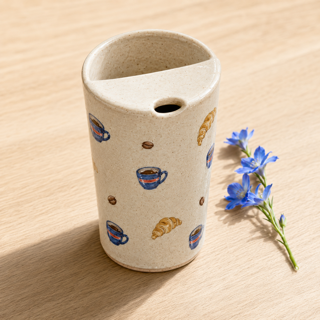 Hand-Painted Café Ceramic Travel Mug