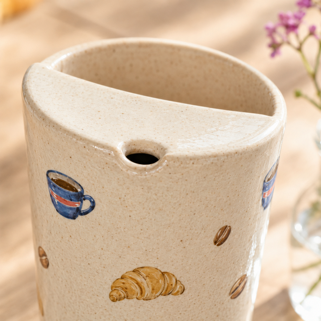 Hand-Painted Café Ceramic Travel Mug