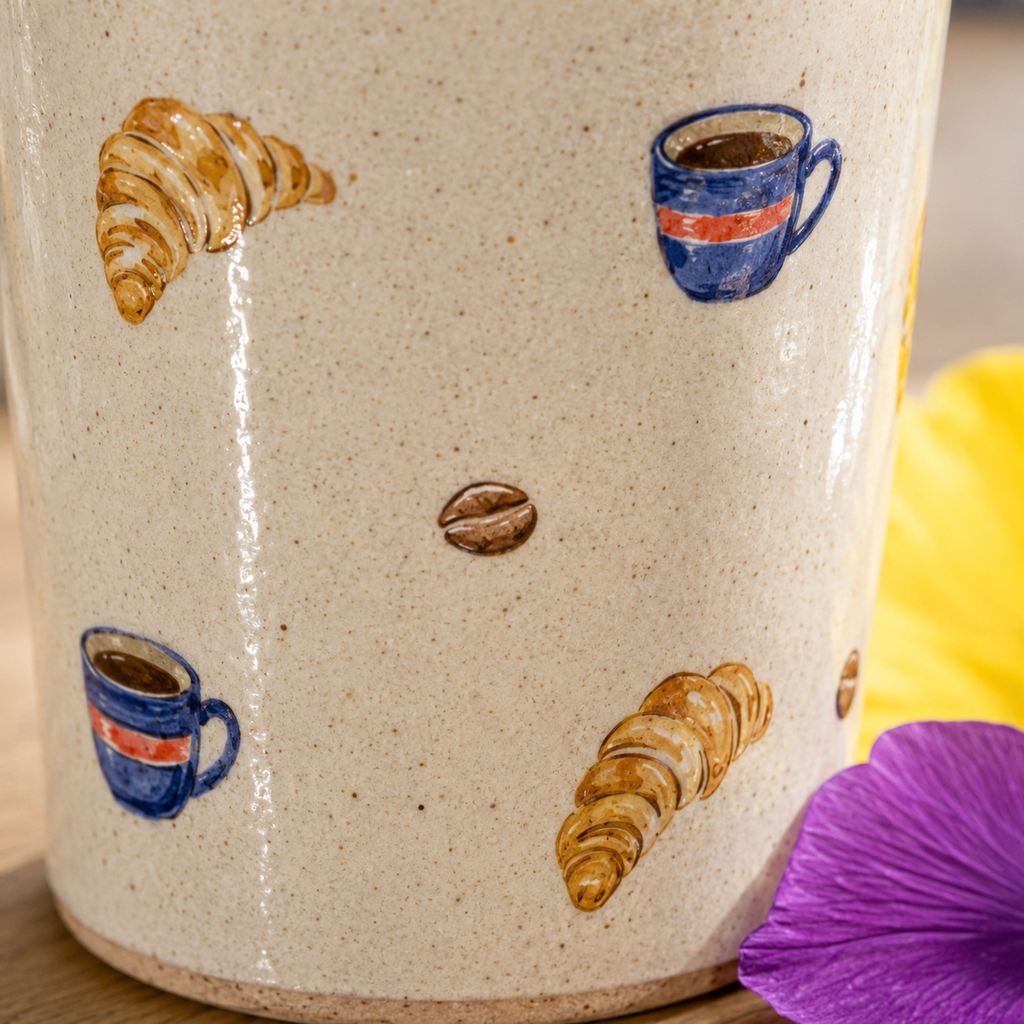 Hand-Painted Café Ceramic Travel Mug