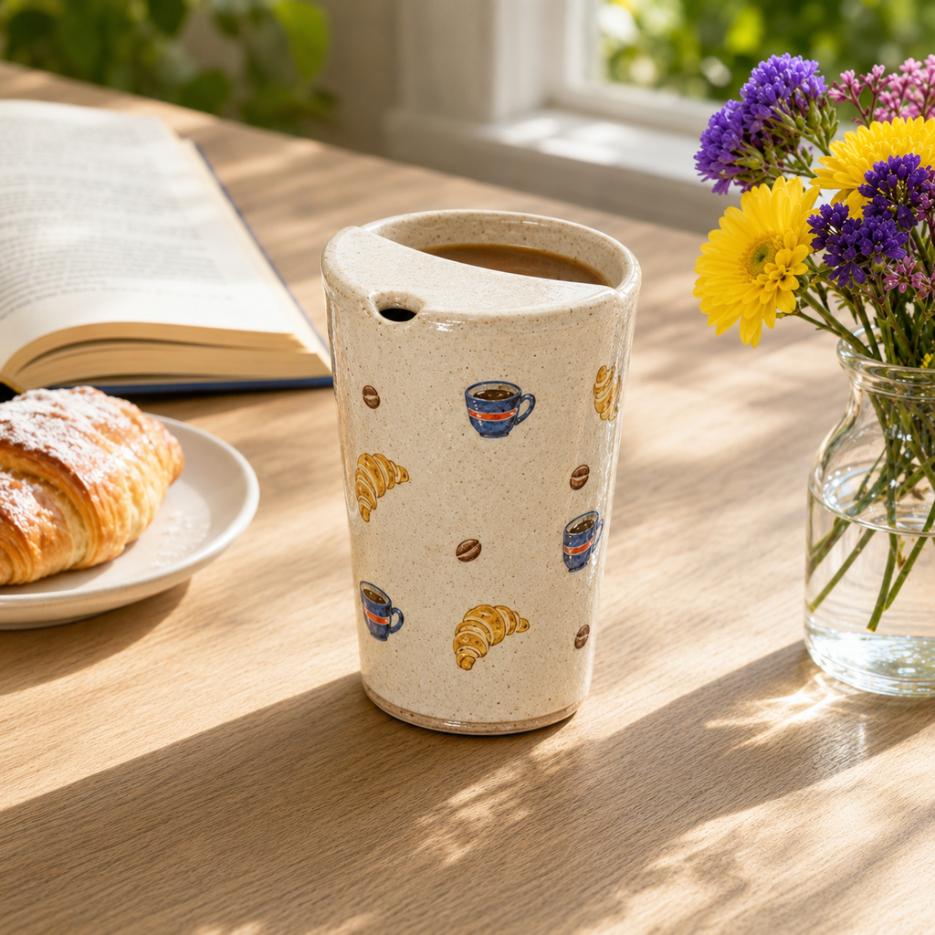 Hand-Painted Café Ceramic Travel Mug