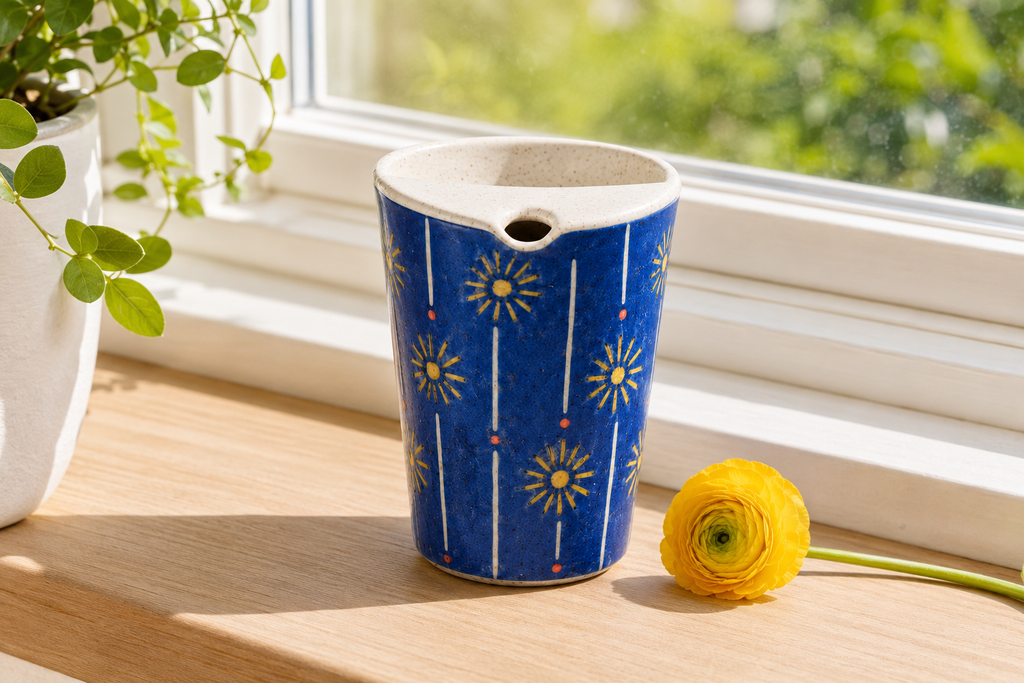 Handmade Blue Floral Ceramic Travel Mug