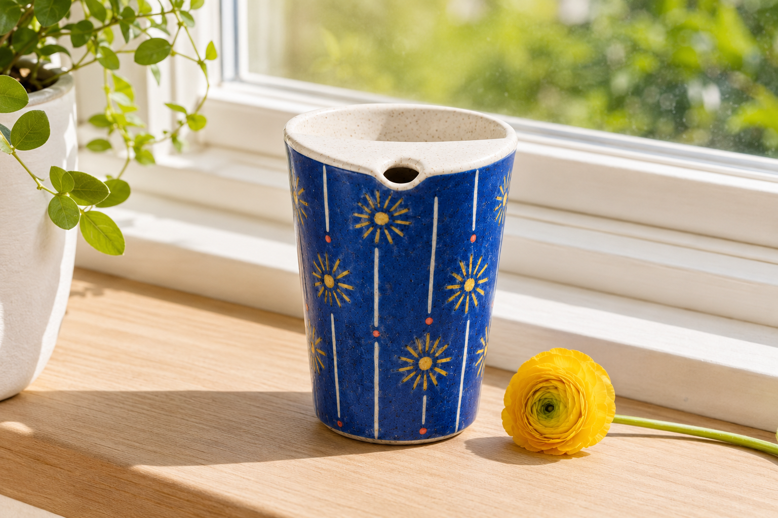 Handmade Blue Floral Ceramic Travel Mug