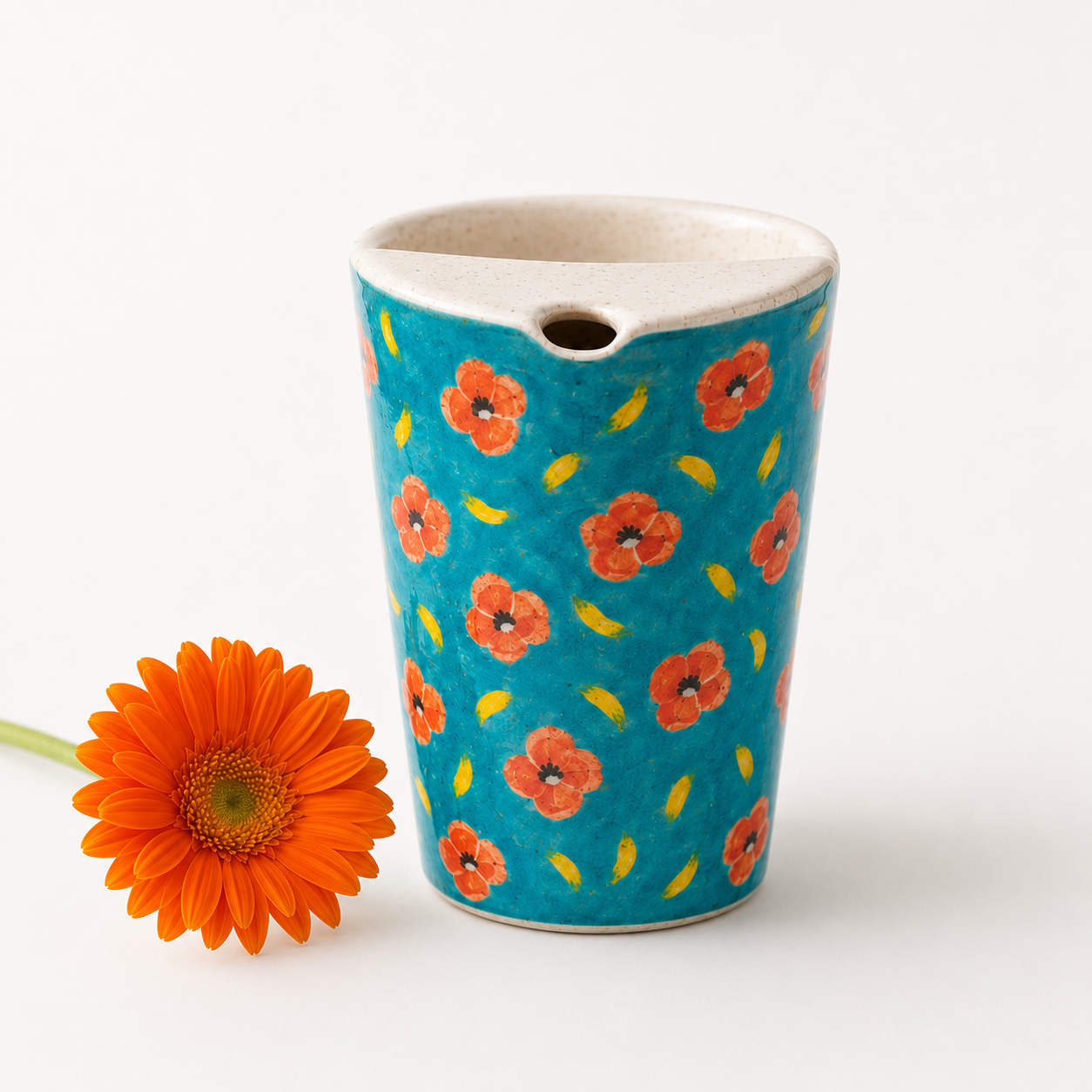 Turquoise Poppy Hand-Painted Ceramic Travel Mug