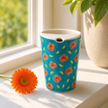 Turquoise Poppy Hand-Painted Ceramic Travel Mug
