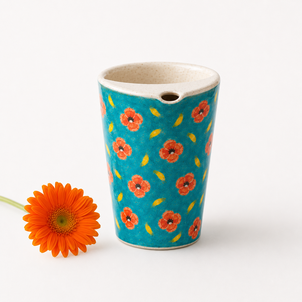 Turquoise Poppy Hand-Painted Ceramic Travel Mug