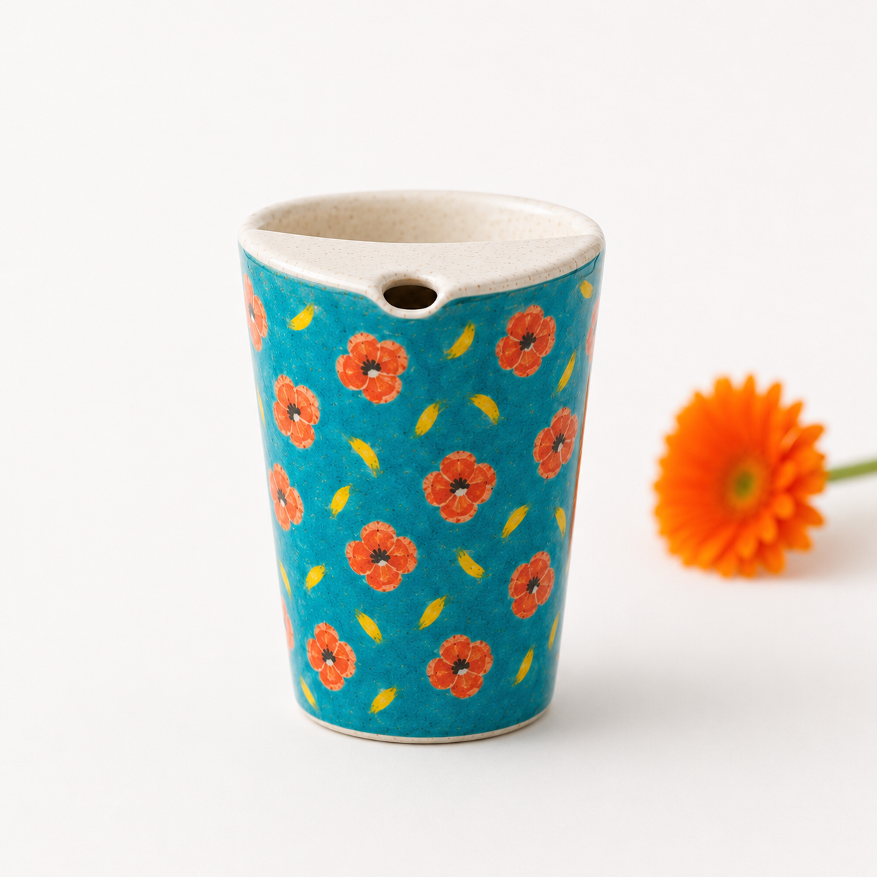 Turquoise Poppy Hand-Painted Ceramic Travel Mug
