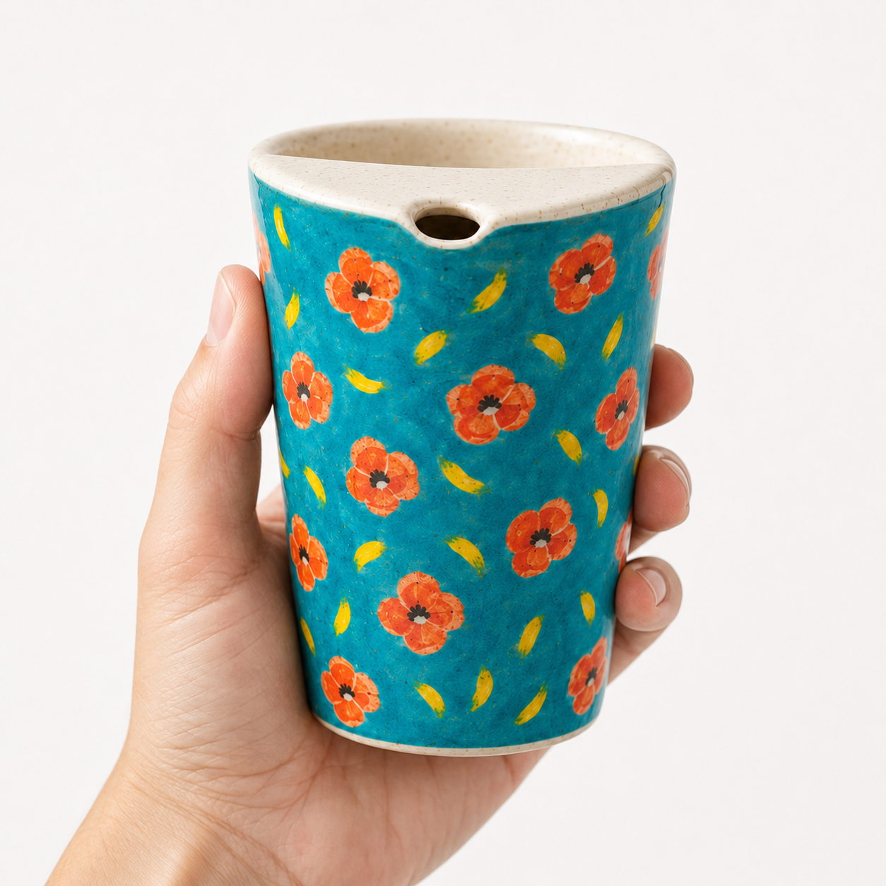 Turquoise Poppy Hand-Painted Ceramic Travel Mug