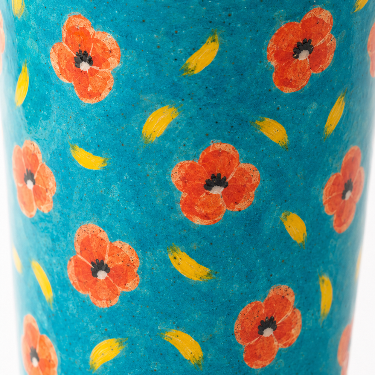 Turquoise Poppy Hand-Painted Ceramic Travel Mug