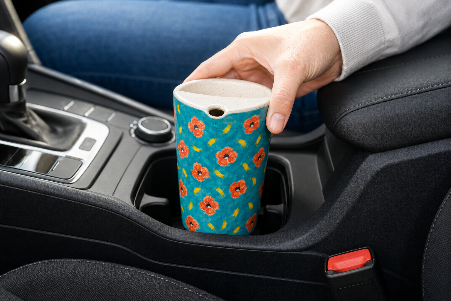 Turquoise Poppy Hand-Painted Ceramic Travel Mug