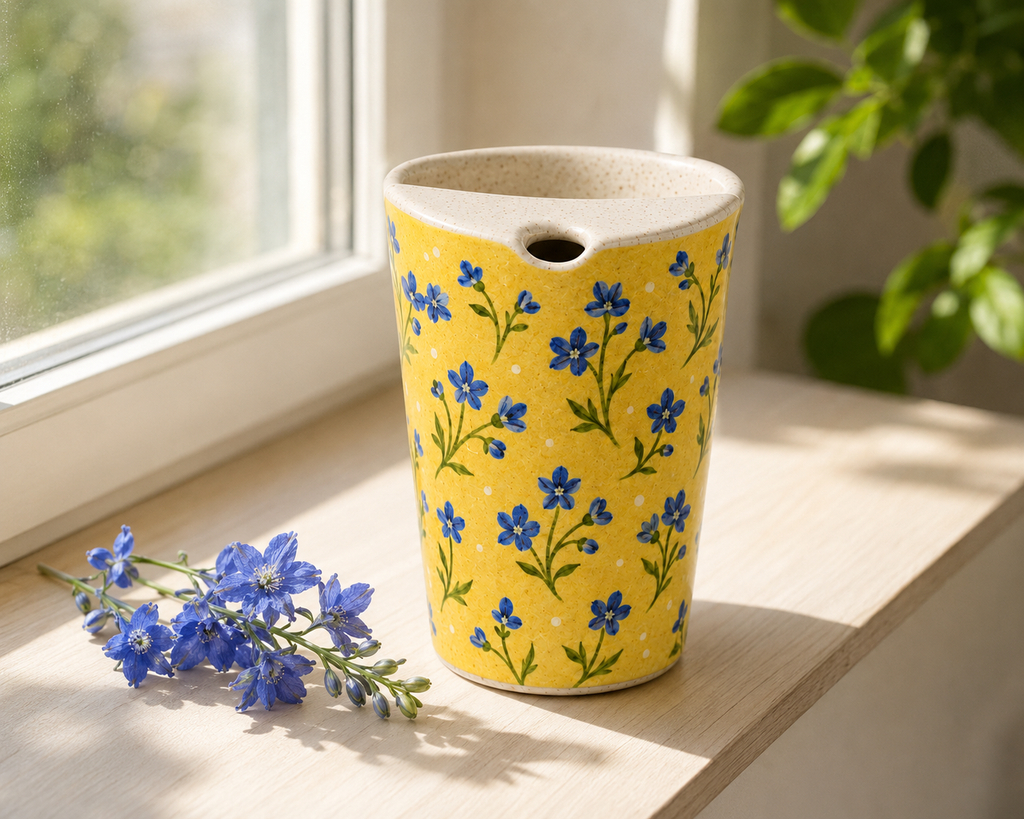 Yellow Wildflower Hand-Painted Ceramic Travel Mug